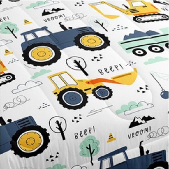 NWT Full Size Construction Excavator Kids Comforter + 2 Pillowcases Set - Picture 6 of 10